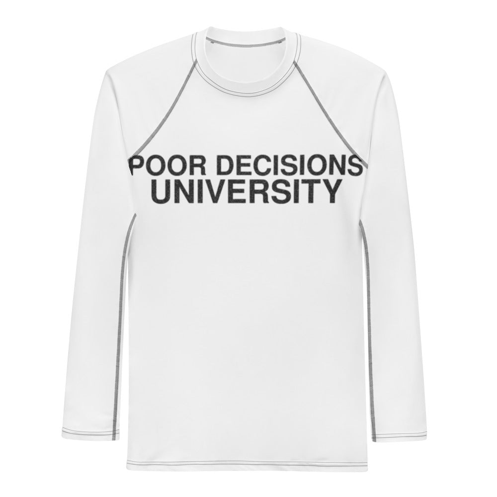 poor-decisions-university-funny-vintage-rash-guard flat front mockup