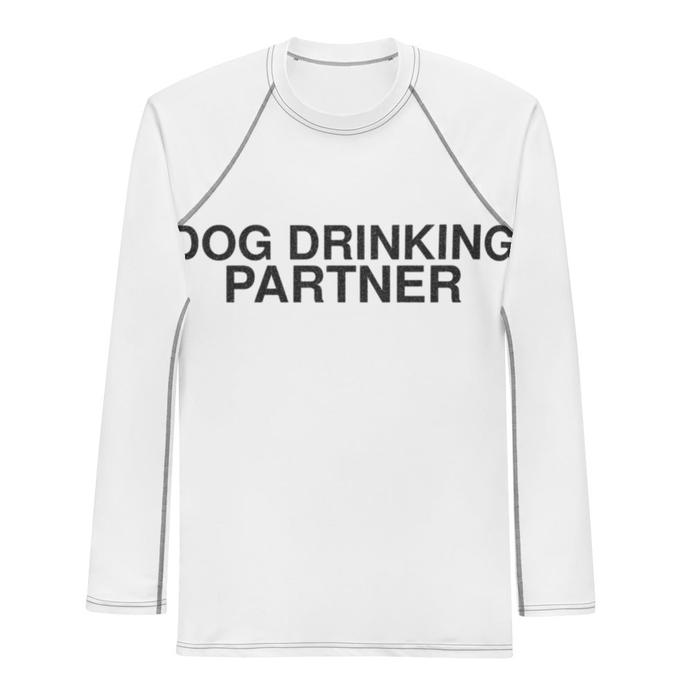 dog-drinking-partner-funny-vintage-rash-guard flat front mockup