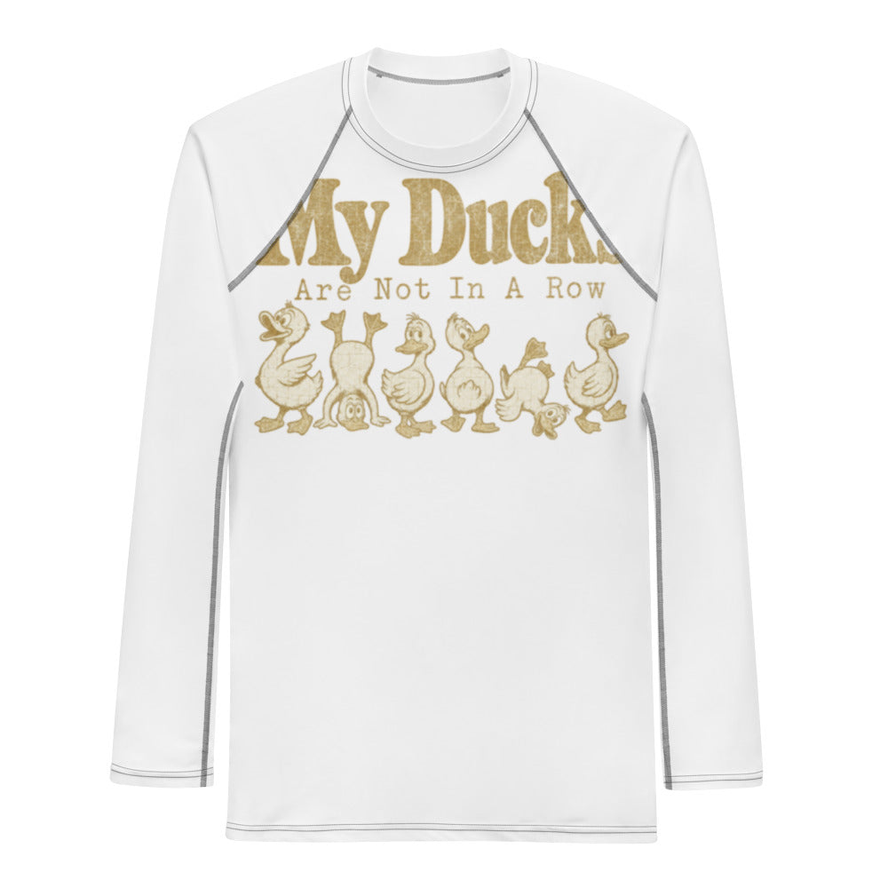 my-ducks-are-not-in-a-row-funny-vintage-rash-guard-red flat front mockup