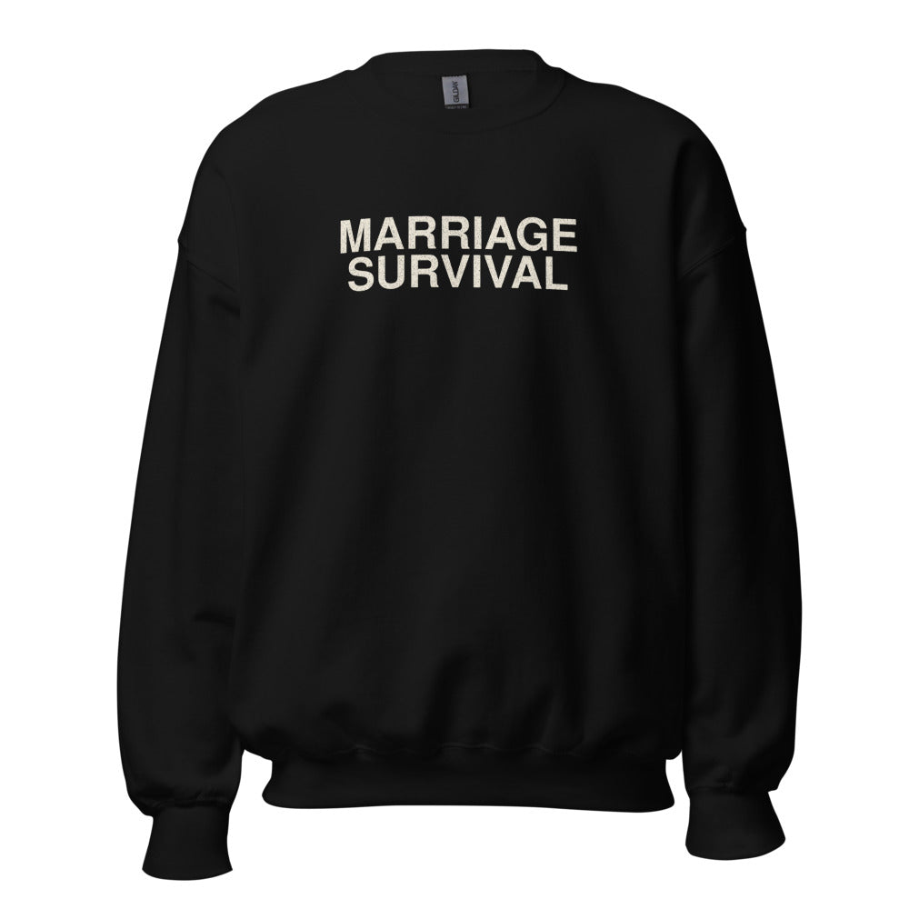 marriage-survival-funny-vintage-crewneck-sweatshirt Black front full mockup