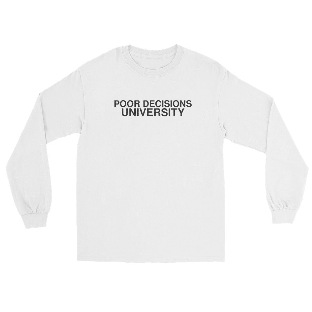 poor-decisions-university-funny-vintage-long-sleeve-tee White front full mockup
