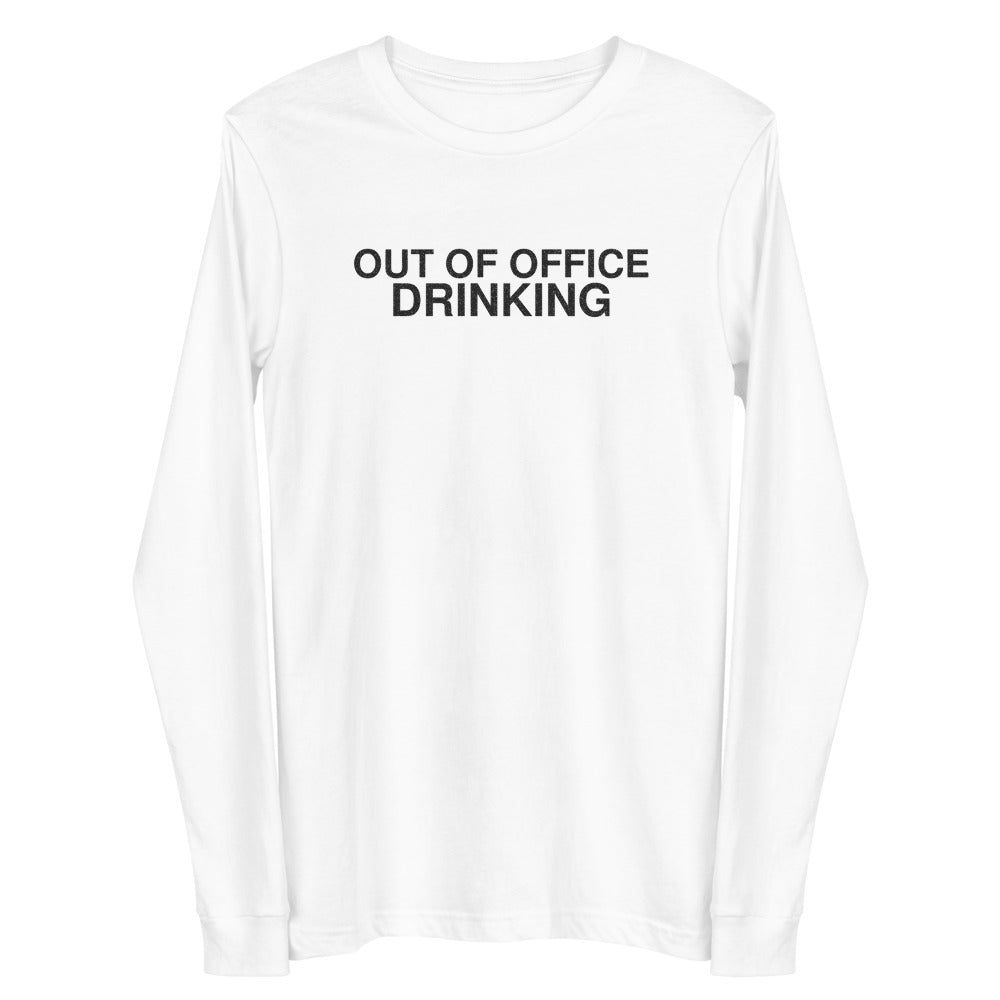 out-of-office-drinking-funny-vintage-long-sleeve-tee White front full mockup